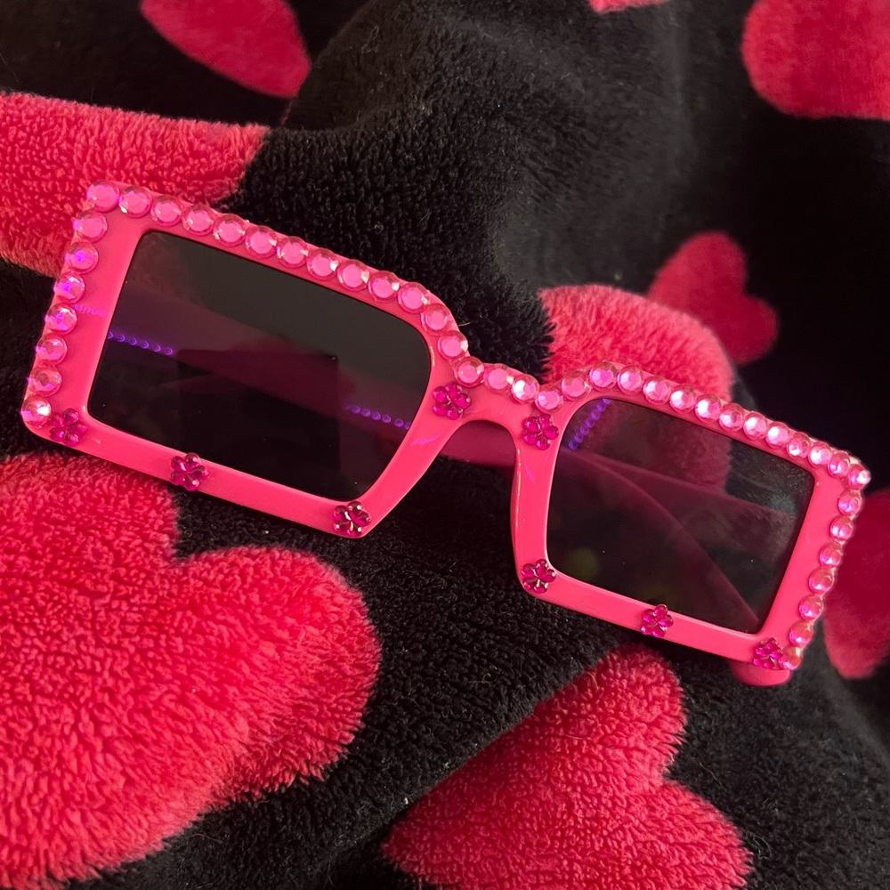 Pink hand bedazzled sunglasses
